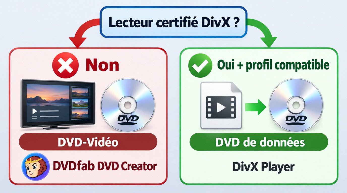 Choix entre DVD-Vidéo avec DVDFab et DVD de données pour un lecteur compatible DivX