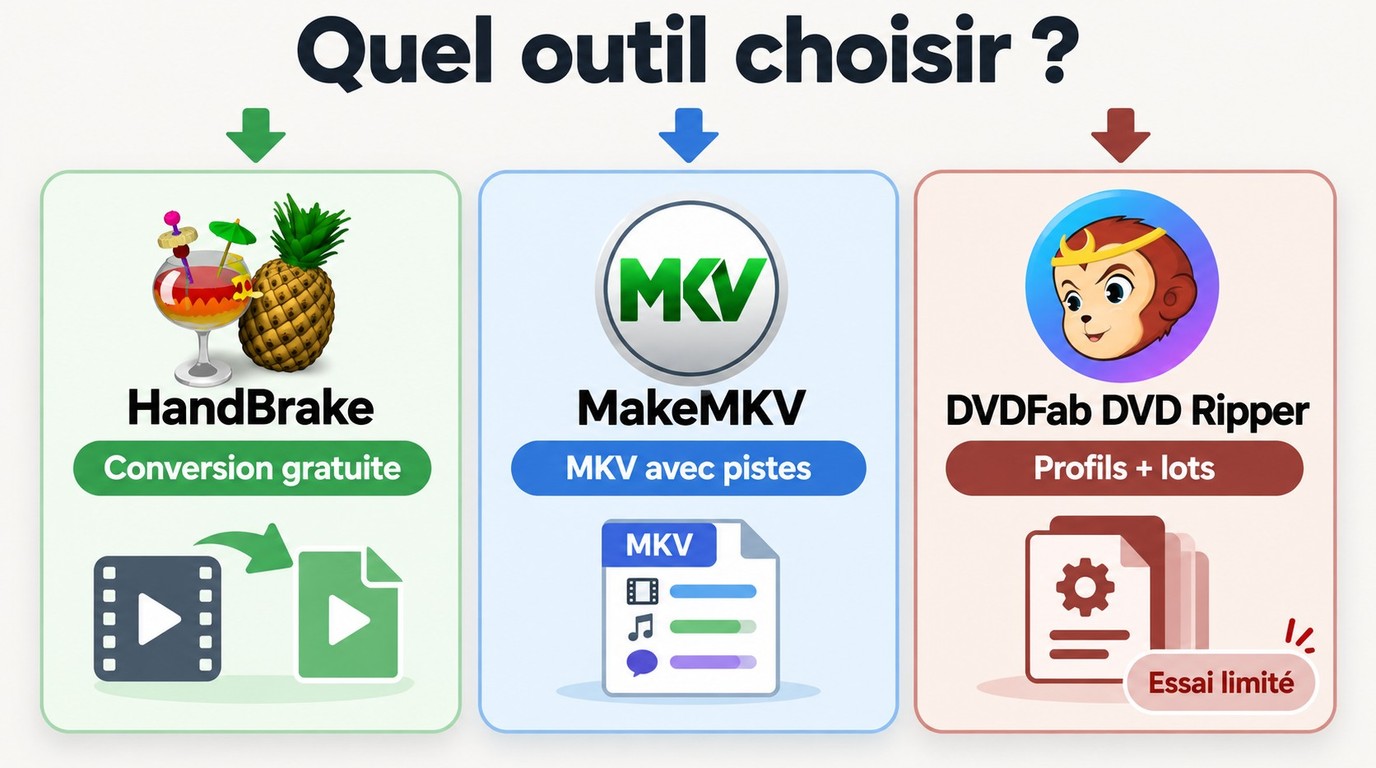 Choisir HandBrake, MakeMKV ou DVDFab selon le fichier et les fonctions recherchées