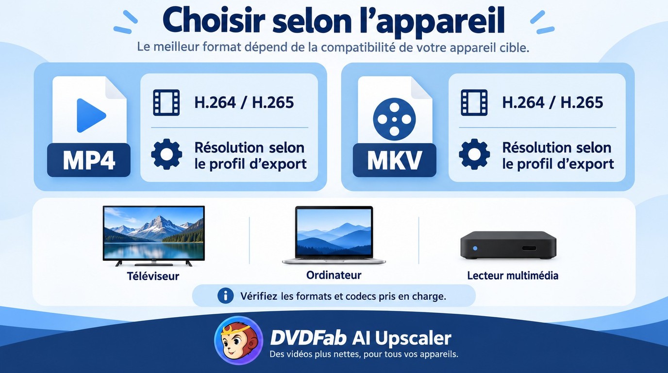 Choix MP4 ou MKV selon le codec, la résolution et l’appareil de lecture
