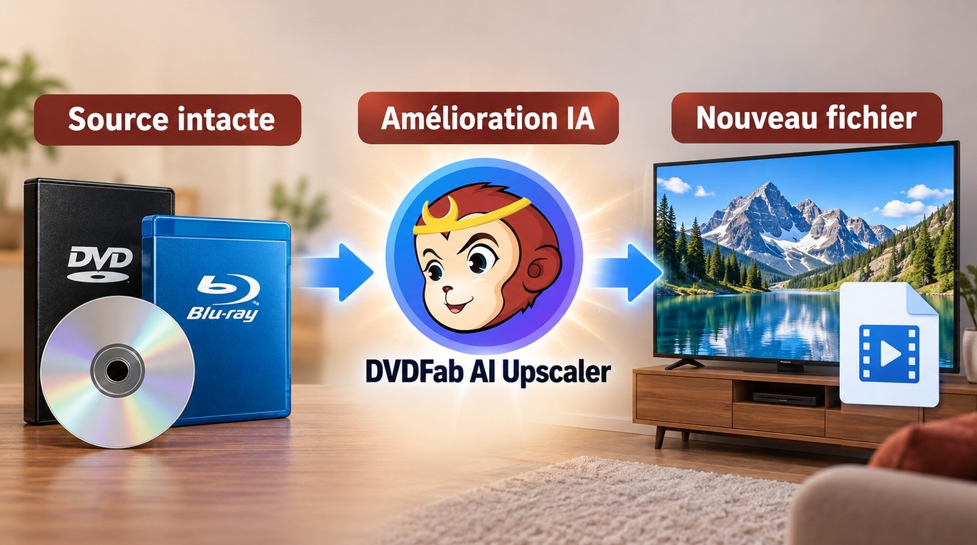 Du DVD inchangé au fichier amélioré par DVDFab AI Upscaler pour un écran moderne