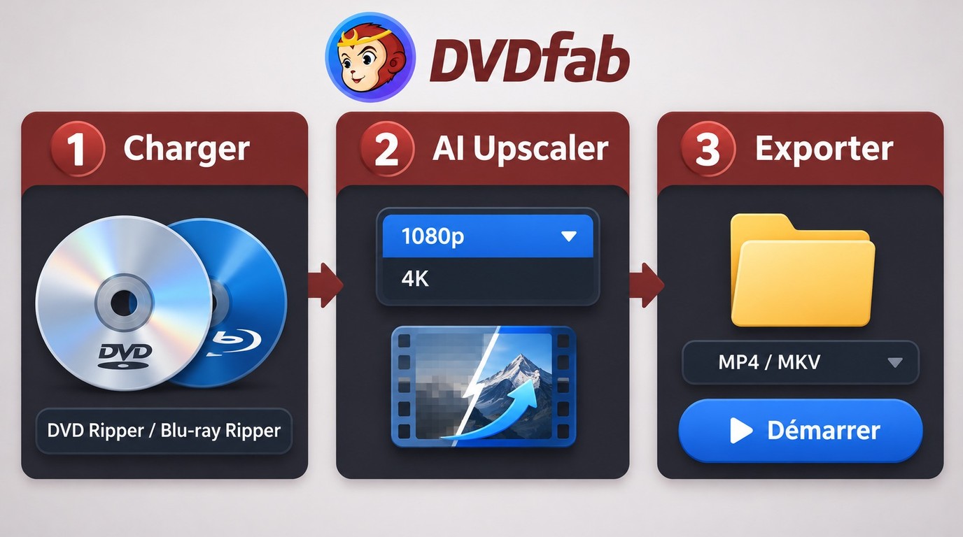 Trois étapes dans DVDFab pour exporter un DVD amélioré en MP4 ou MKV
