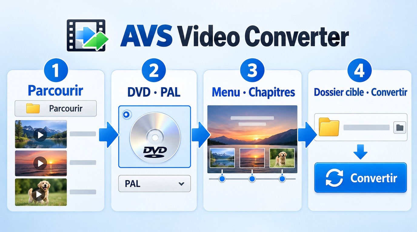 Importation, profil DVD PAL et création de menu dans AVS Video Converter